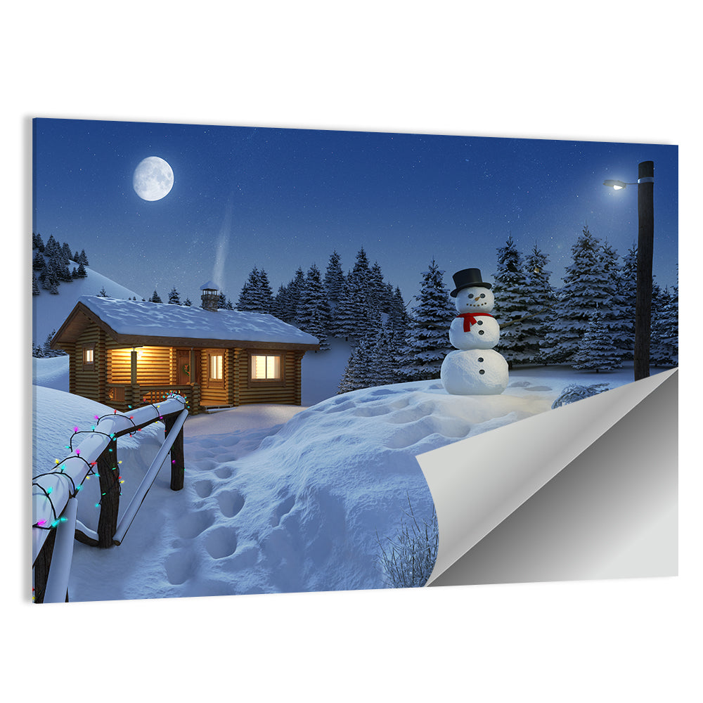 Moonlit Winter Cottage Wall Art