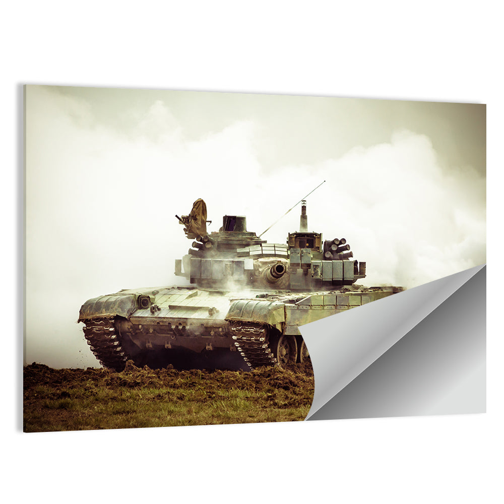 Camouflaged Battle Tank in Smoke Wall Art