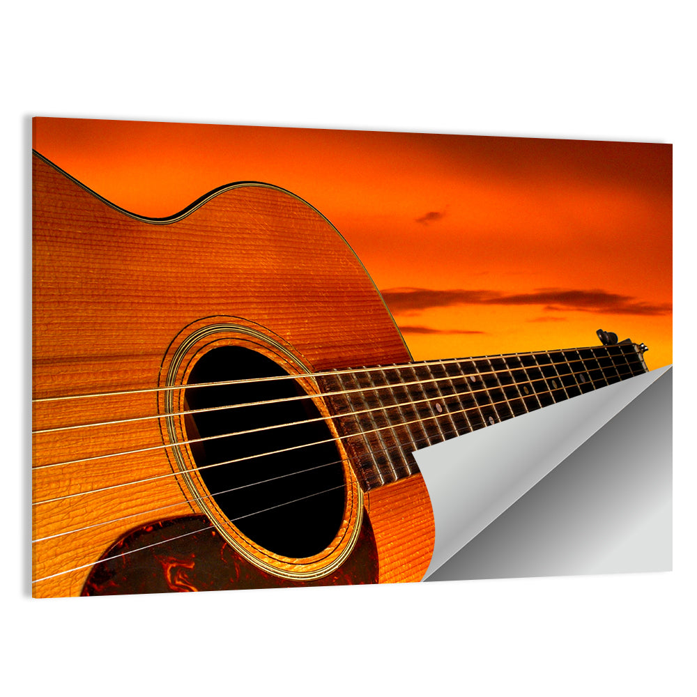 Sunset Acoustic Guitar Silhouette Wall Art