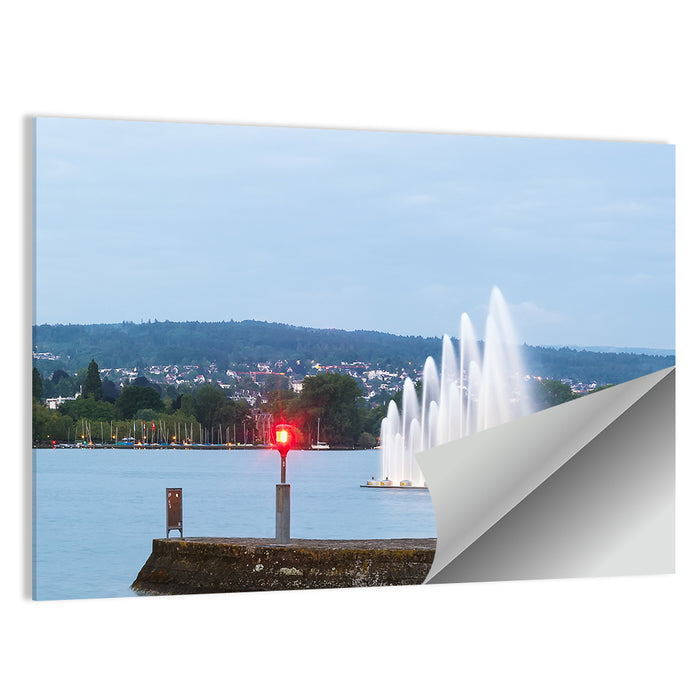 Lake Zurich Fountain at Dusk Wall Art as a poster print