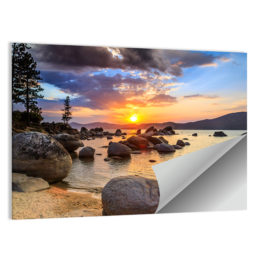 Lake Tahoe Sunset with Boulders Wall Art