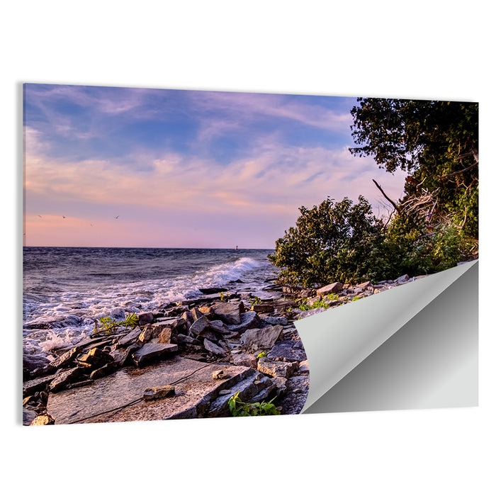 Lake Michigan Rocky Shoreline at Dusk Wall Art as a poster print