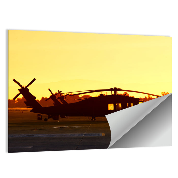 Row of Military Helicopters at Dusk Wall Art as a poster print