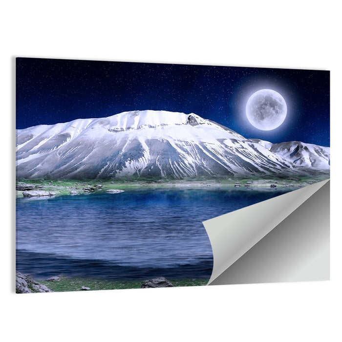 Moonlit Winter Mountain Lake Wall Art as a poster print