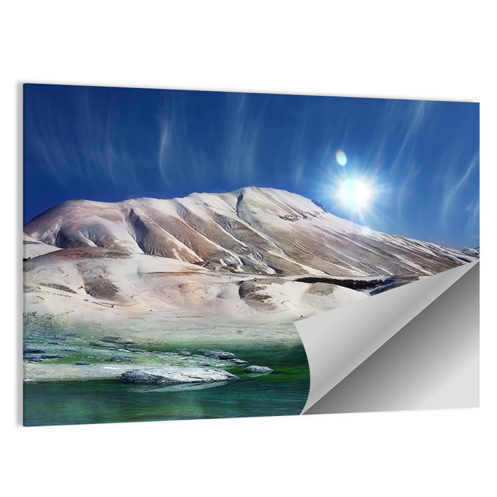 Sunburst Over Winter Mountain Wall Art as a poster print