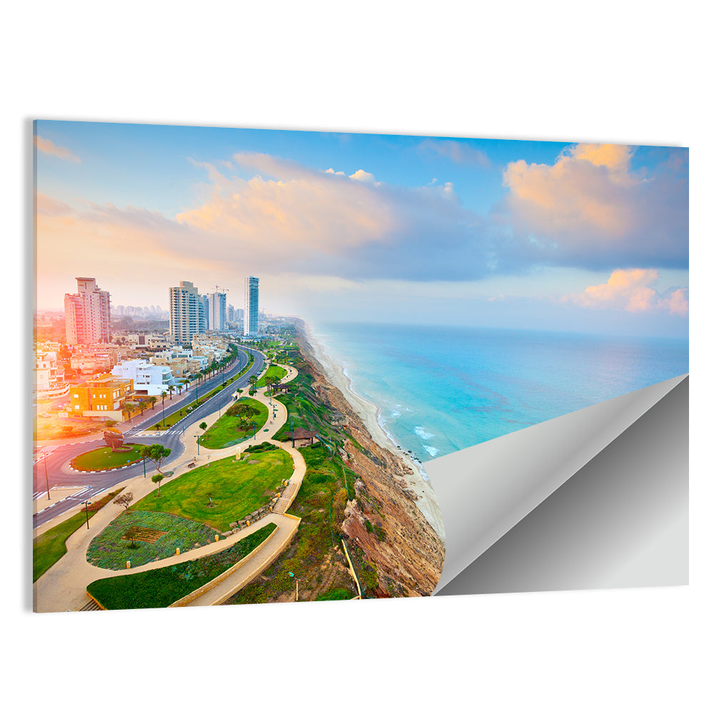Netanya Coastline at Golden Hour Wall Art