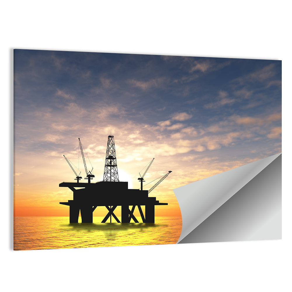 Sunset Oil Rig Silhouette Wall Art