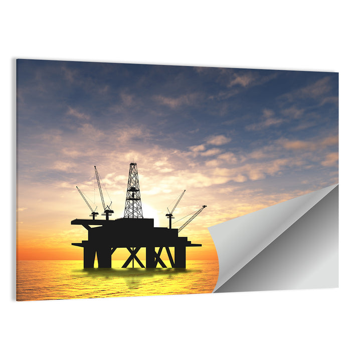 Sunset Oil Rig Silhouette Wall Art as a poster print