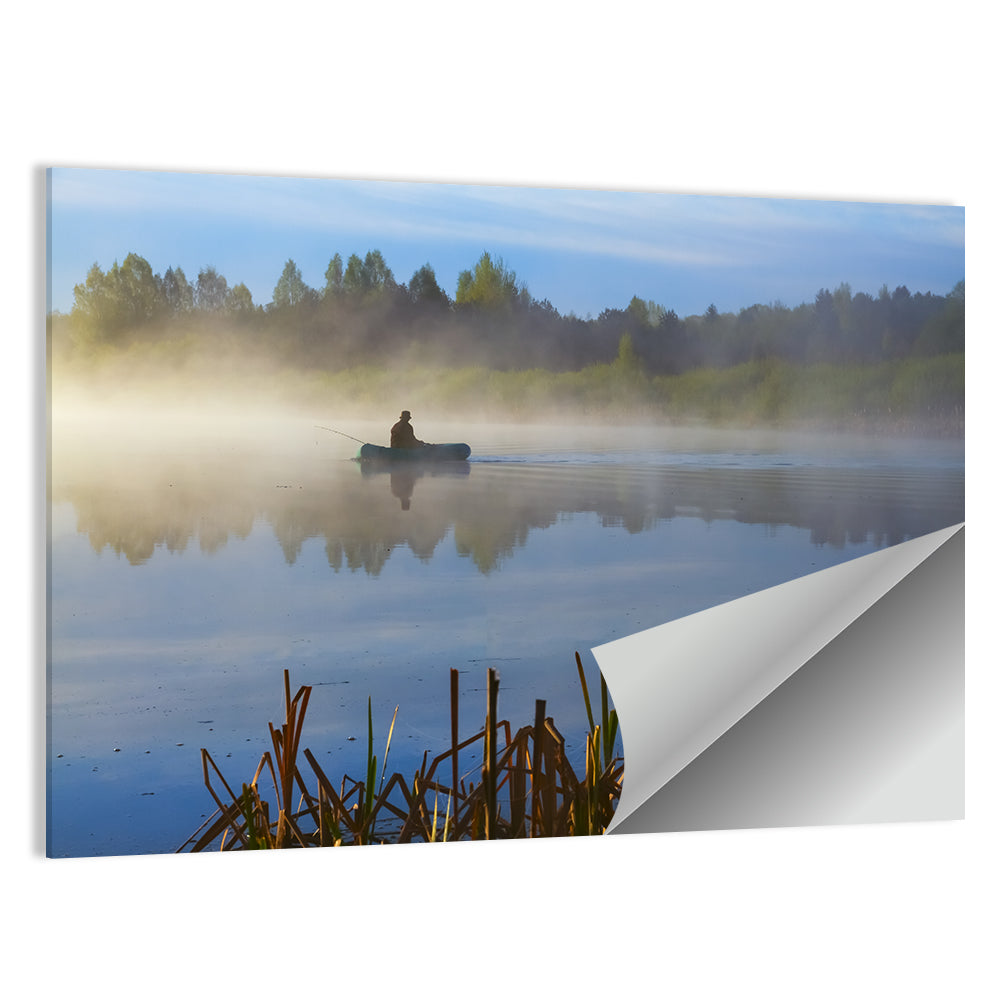 Misty Lake Fisherman Wall Art