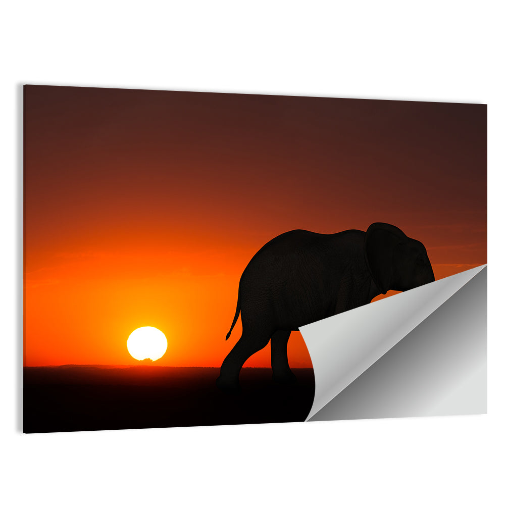 Sunset Elephant Silhouette Wall Art