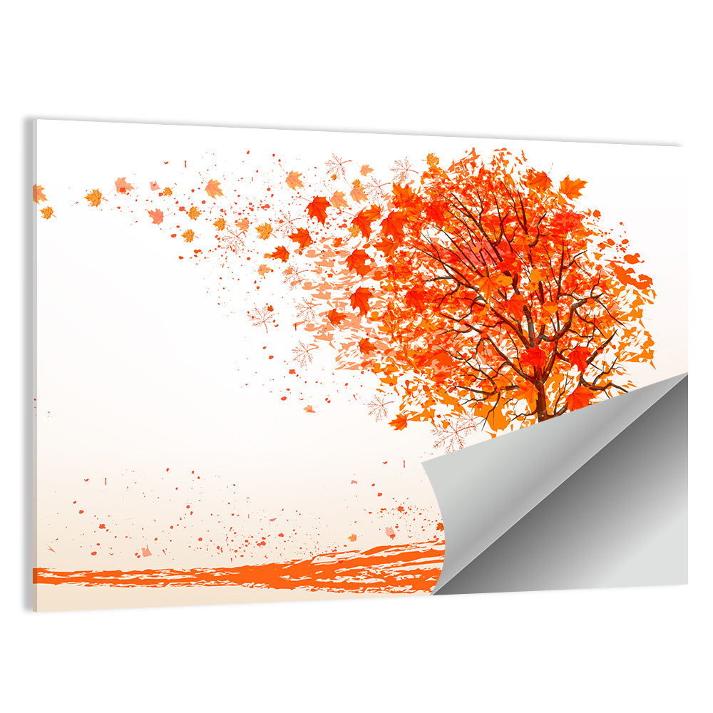 Autumn Tree with Falling Leaves Wall Art