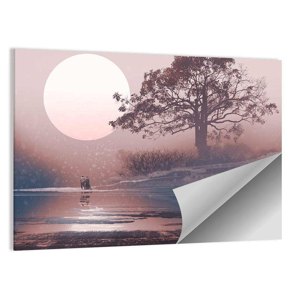 Couple Under Supermoon Wall Art