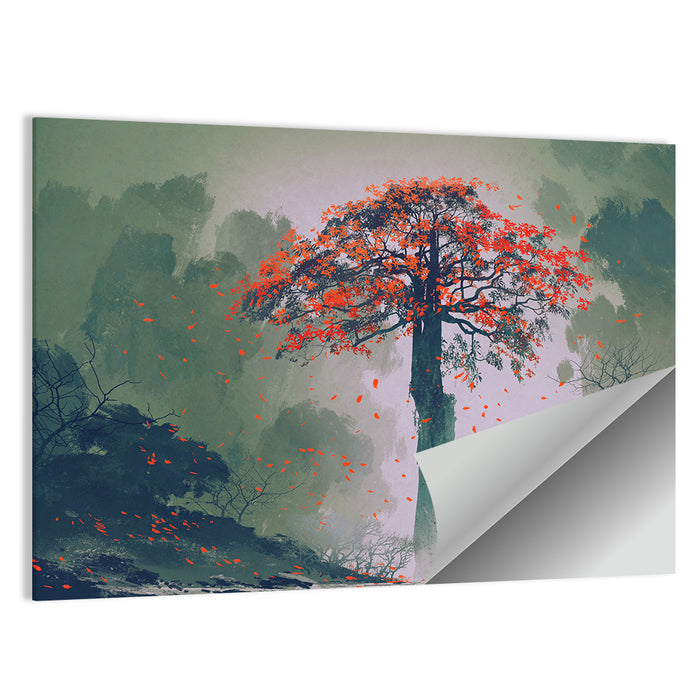 Red Autumn Tree Wall Art as a poster print