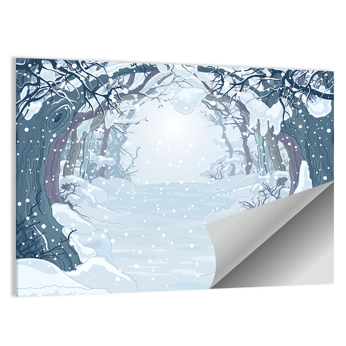 Winter Forest Path Illustration Wall Art as a poster print