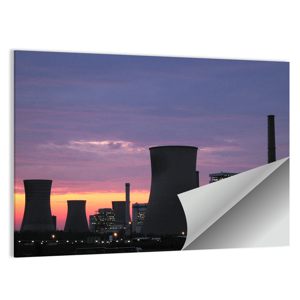 Coal Power Plant Sunset Silhouette Wall Art