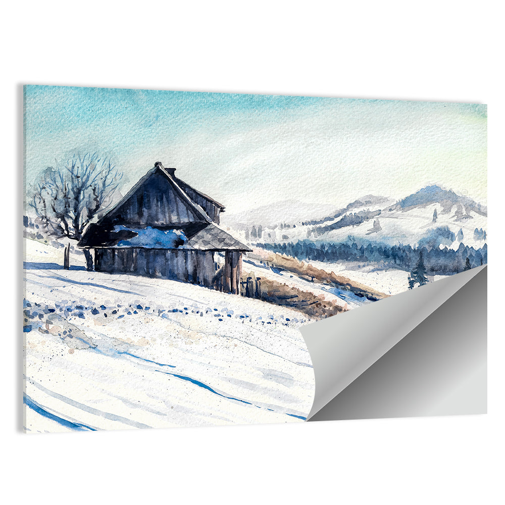 Snowy Mountain Cabin Wall Art