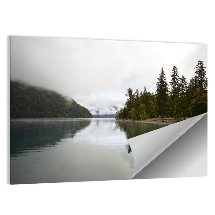 Foggy Lake Crescent Reflection Wall Art as a poster print