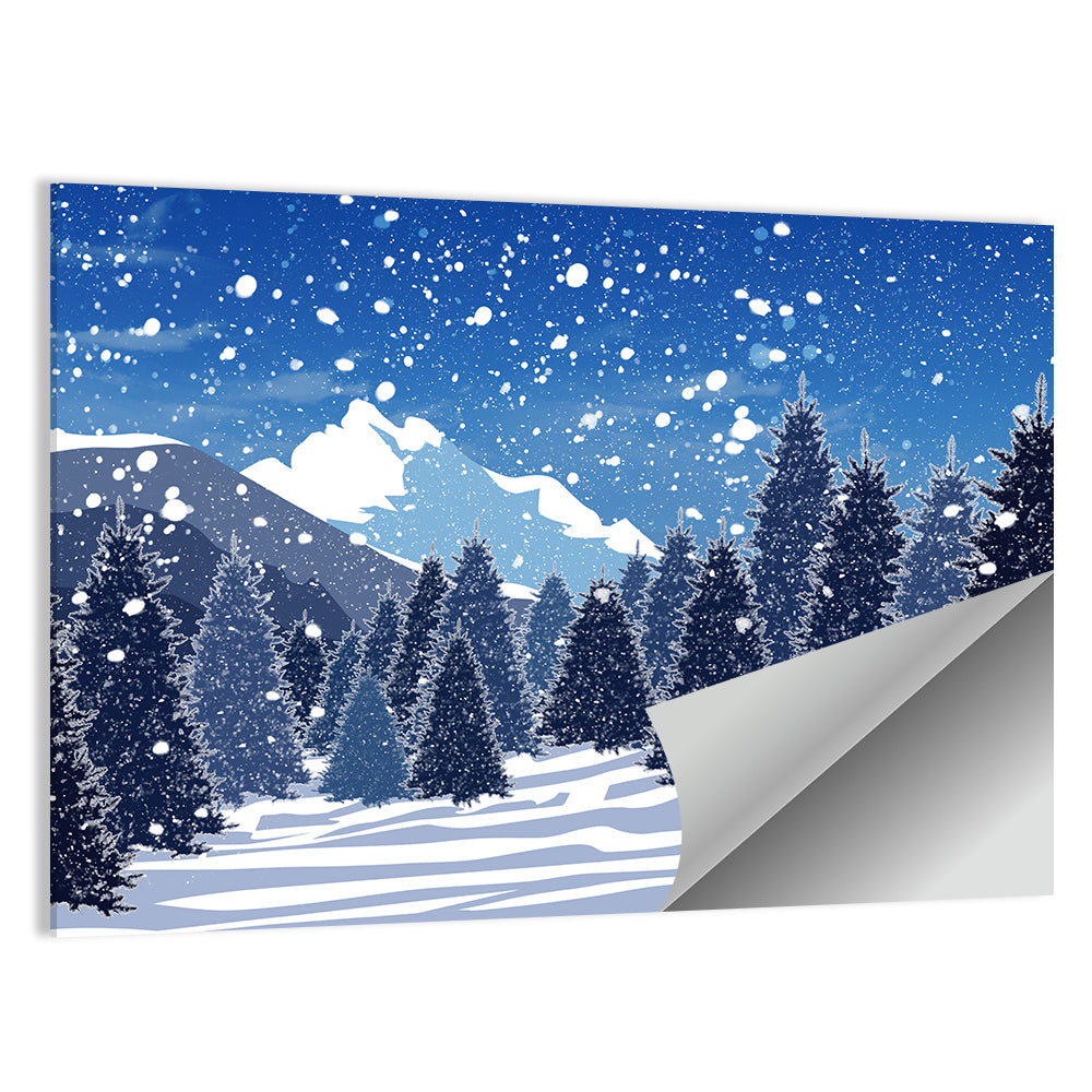 Snowy Evergreen Forest Illustration Wall Art