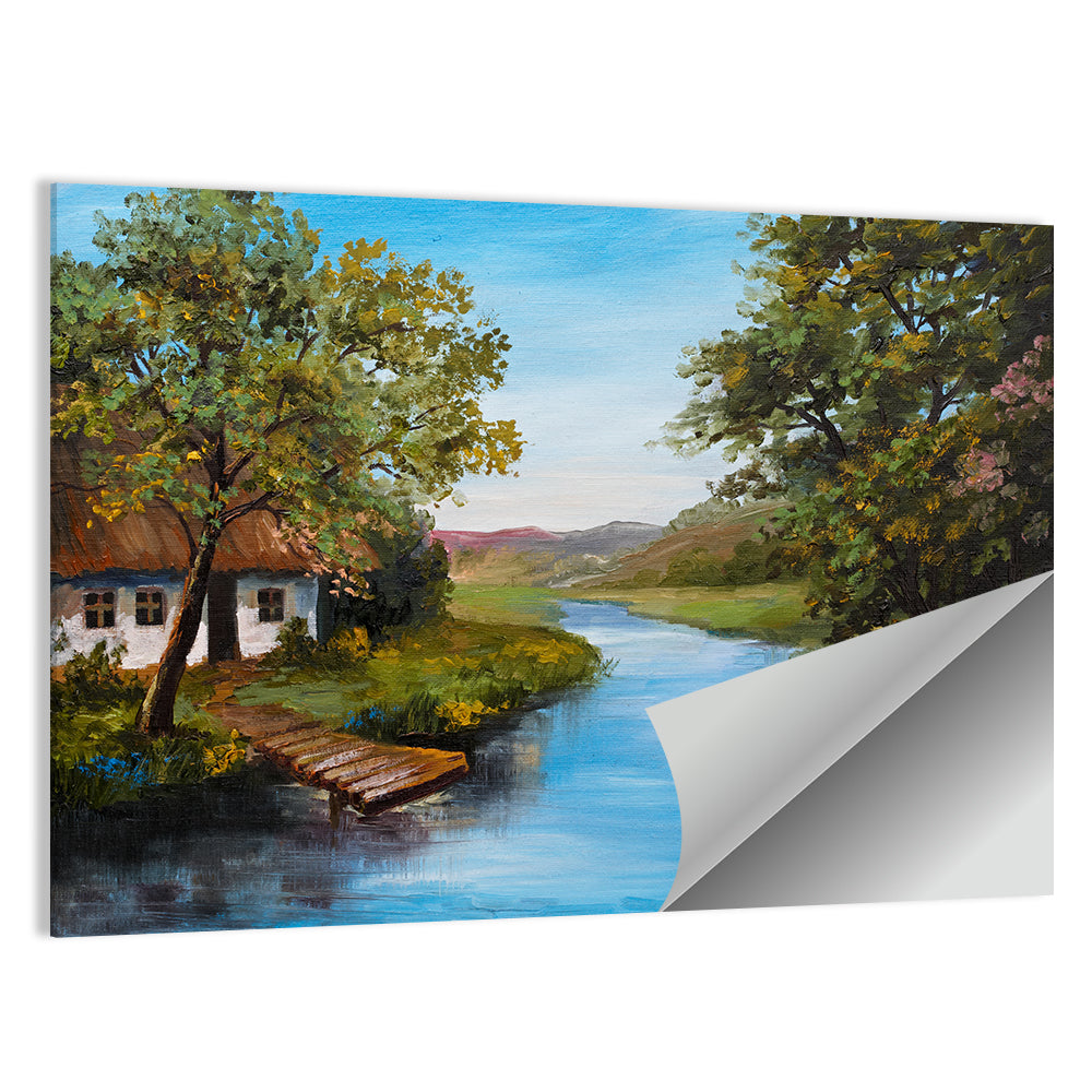 Village Farmhouse & River Wall Art