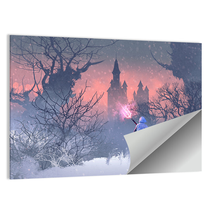 Knight with Glowing Trident Wall Art as a poster print