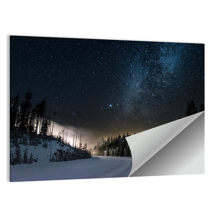 Snowy Road Under Milky Way Wall Art as a poster print