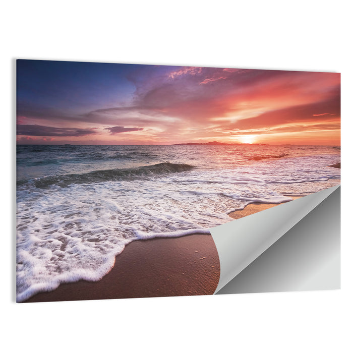 Thai Sunset Over Foamy Shore Wall Art as a poster print