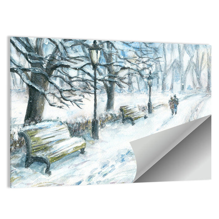 Couple's Winter Walk Wall Art as a poster print