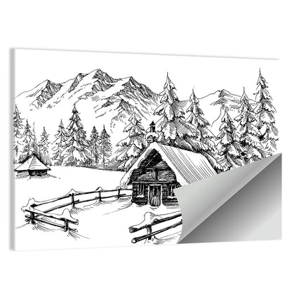 Mountains Snow Cabin Wall Art