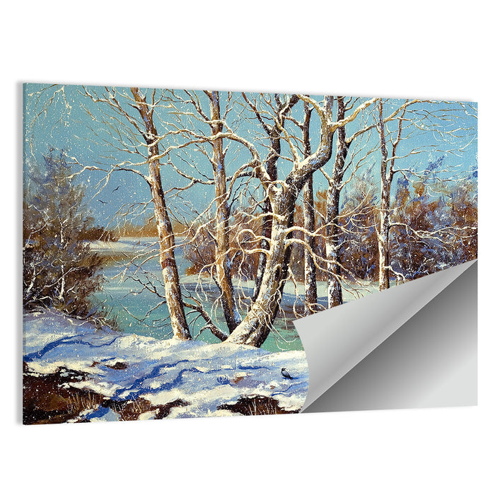 Bare Trees Along a Frozen River Wall Art as a poster print