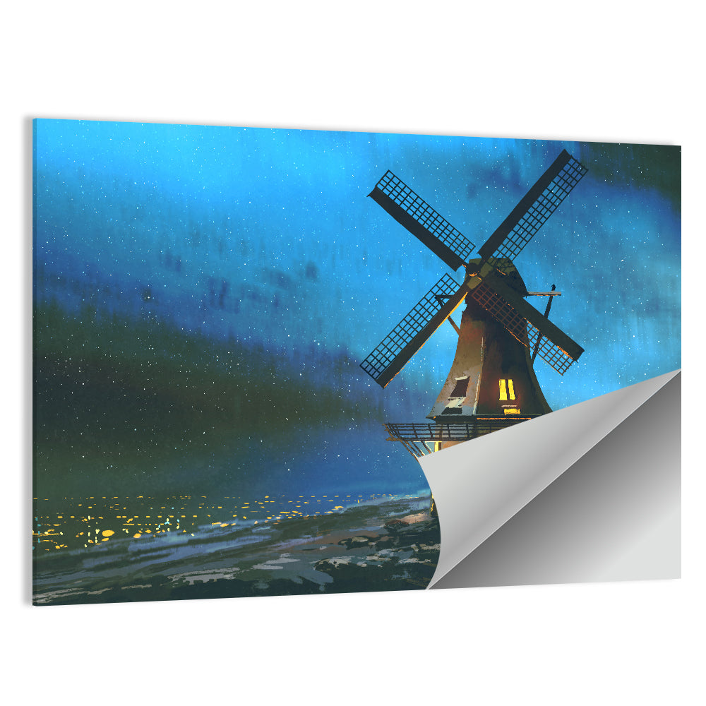 Seaside Windmill at Night Wall Art