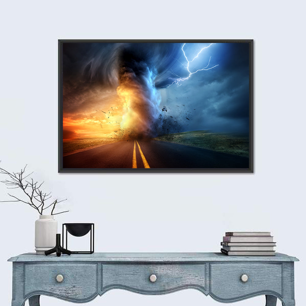 Road to a Twisting Tornado Wall Art in a room, landscape