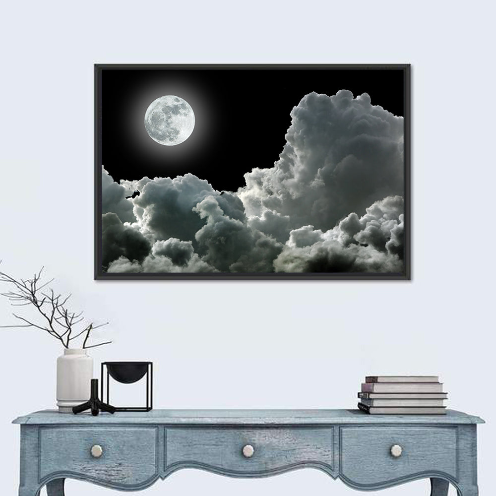 Cloudy Moonlight Wall Art in a room, landscape
