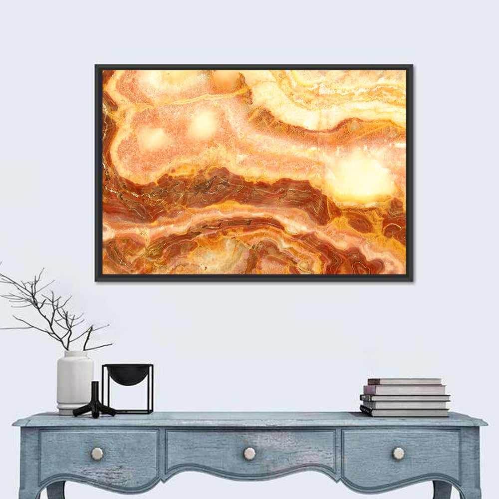 Golden Agate Stone Abstract Wall Art in a room, landscape