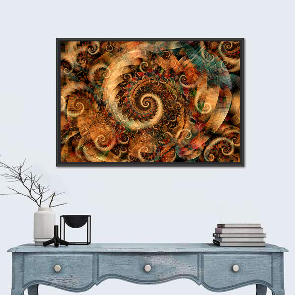 Golden Spiral Fractal Wall Art in a room, landscape