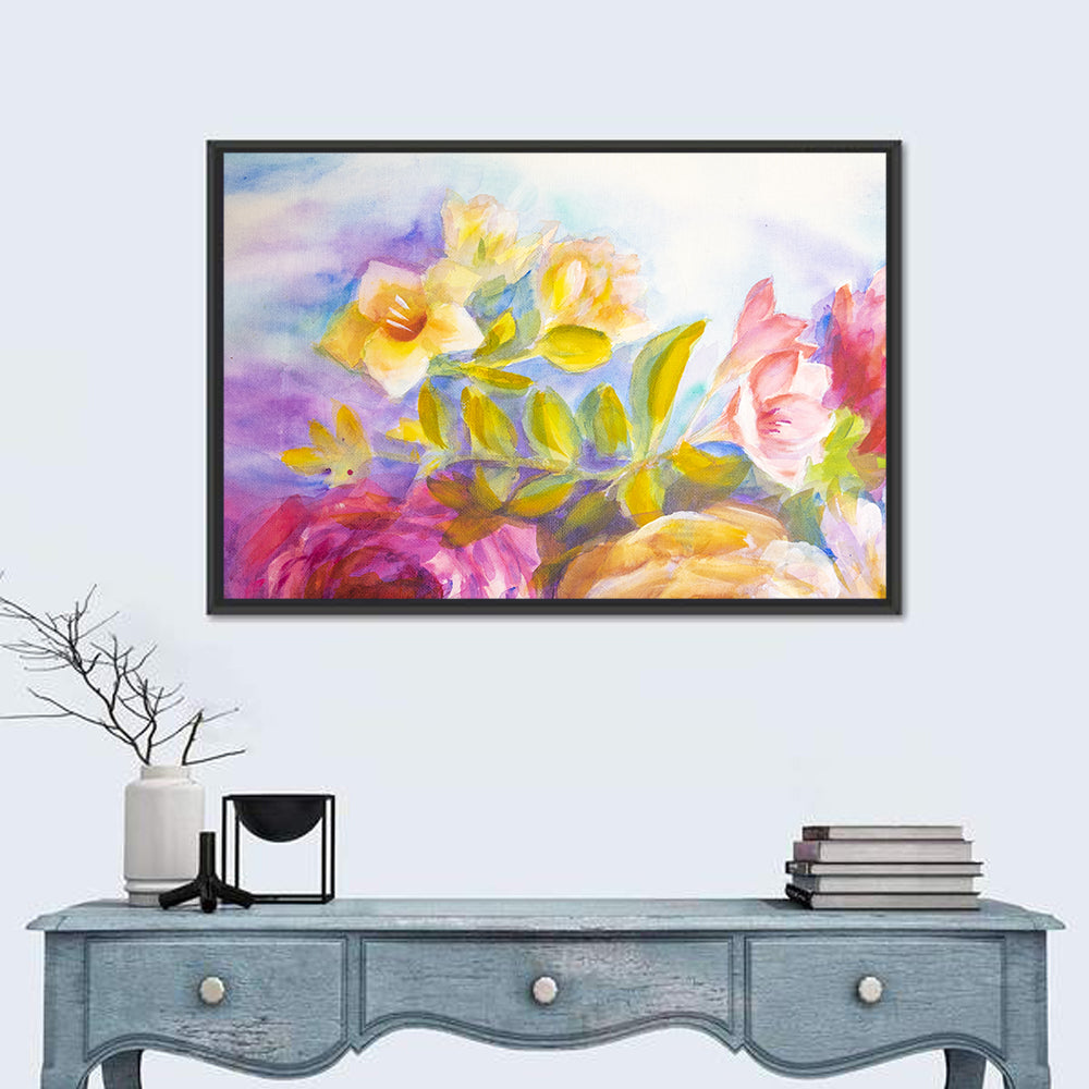 Pink and Yellow Watercolor Blossoms Wall Art