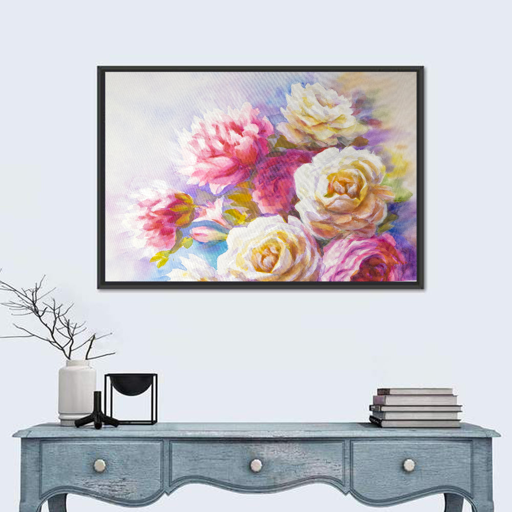 Watercolor Peony Bouquet Wall Art