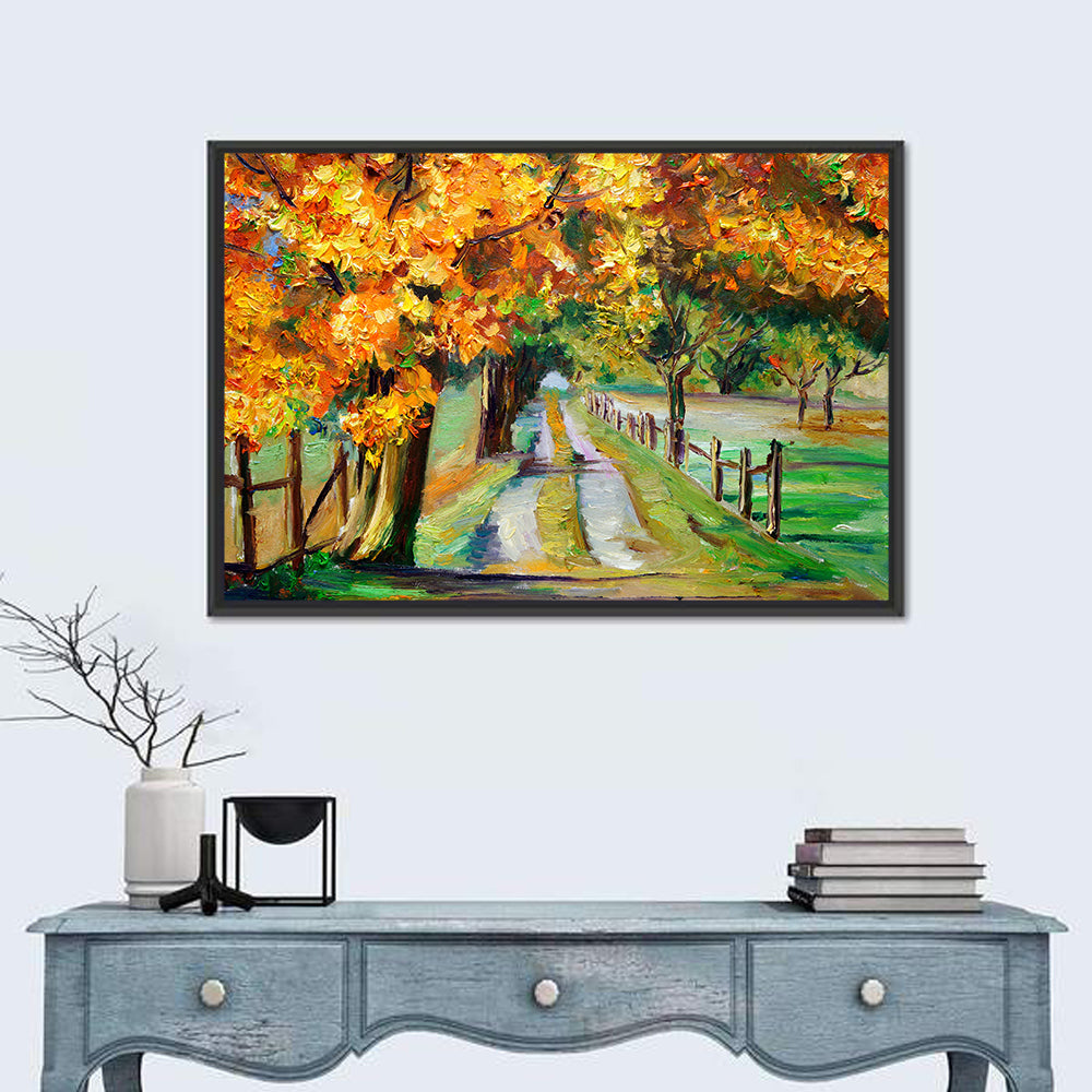 Maple-lined Country Road Wall Art in a room, landscape