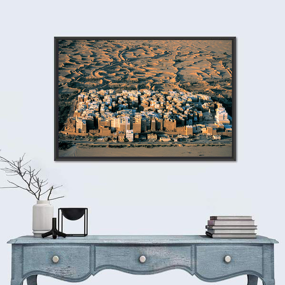 Shibam Mudbrick Cityscape Wall Art in a room, landscape