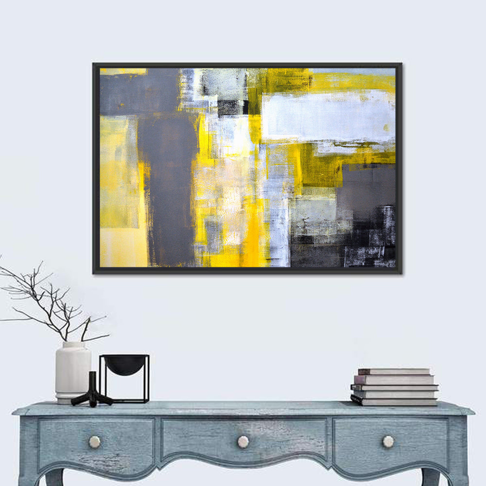 Yellow and Gray Color Block Abstract Wall Art