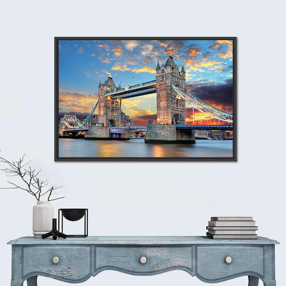 Tower Bridge at Sunset Wall Art in a room, landscape