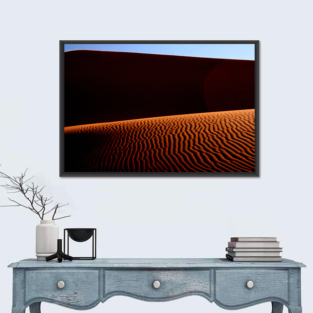 Golden Hour Sand Dunes Wall Art in a room, landscape