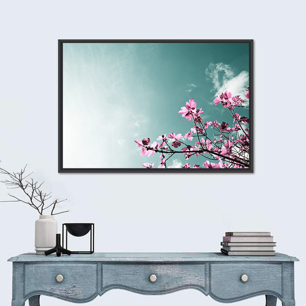 Pink Fig Tree Branches Wall Art in a room, landscape