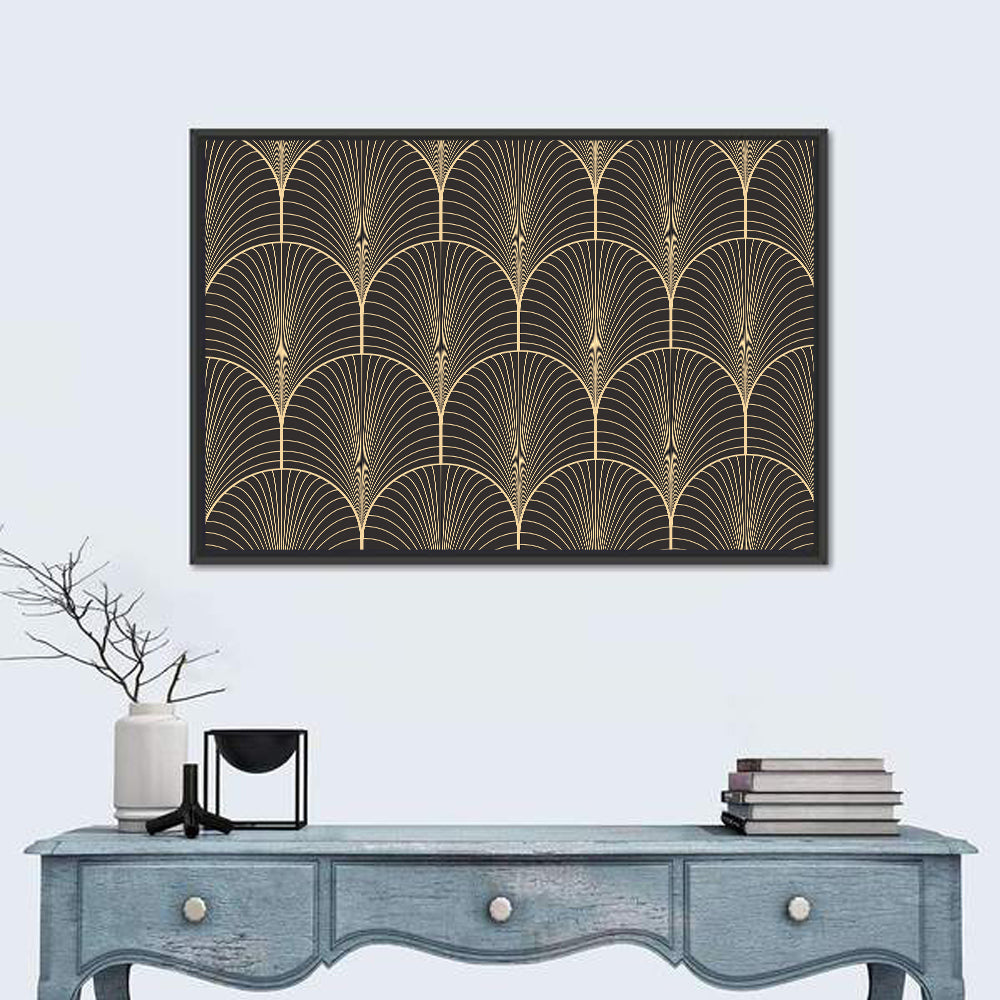Antique Deco Fan Pattern Wall Art in a room, landscape