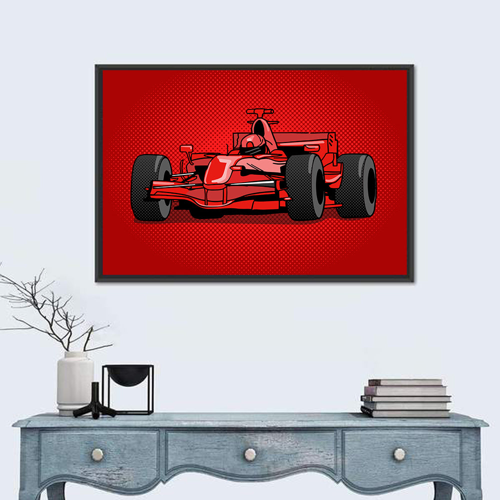 Formula One Race Car Illustration Wall Art in a room, landscape
