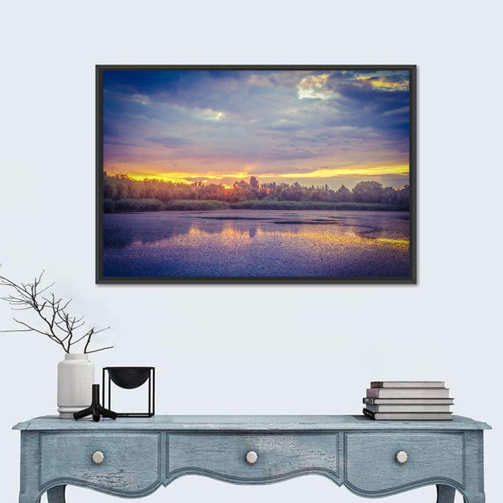 Danube Delta Golden Sunset Wall Art in a room, landscape