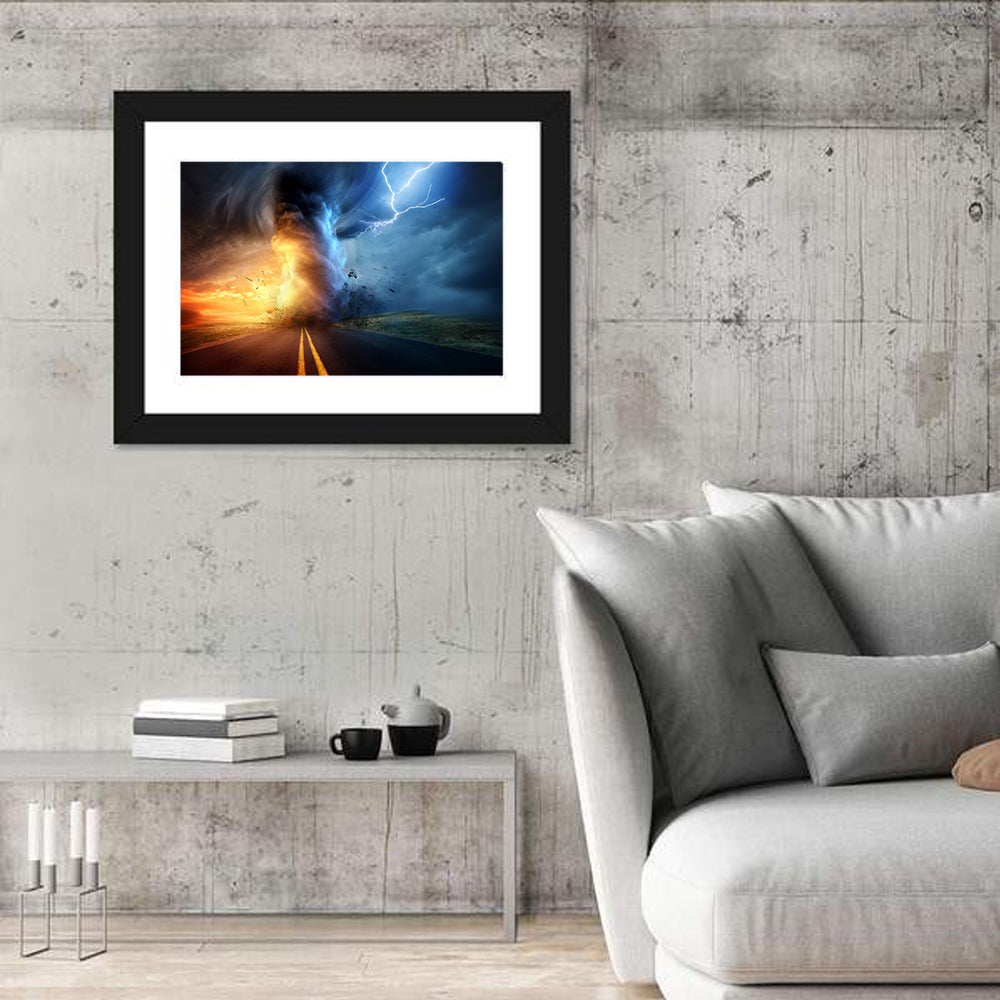 Road to a Twisting Tornado Wall Art in a room, landscape