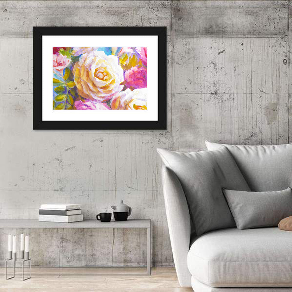 White and Gold Rose Bouquet Wall Art