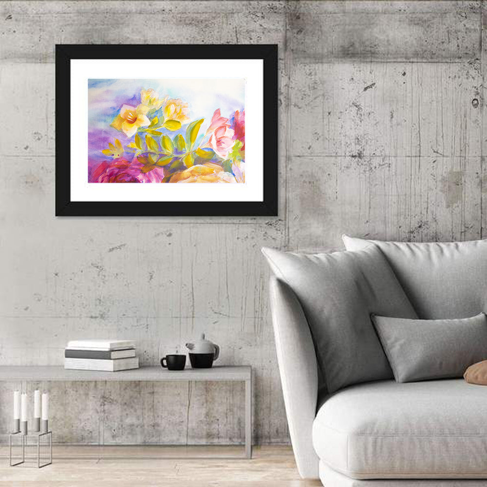 Pink and Yellow Watercolor Blossoms Wall Art