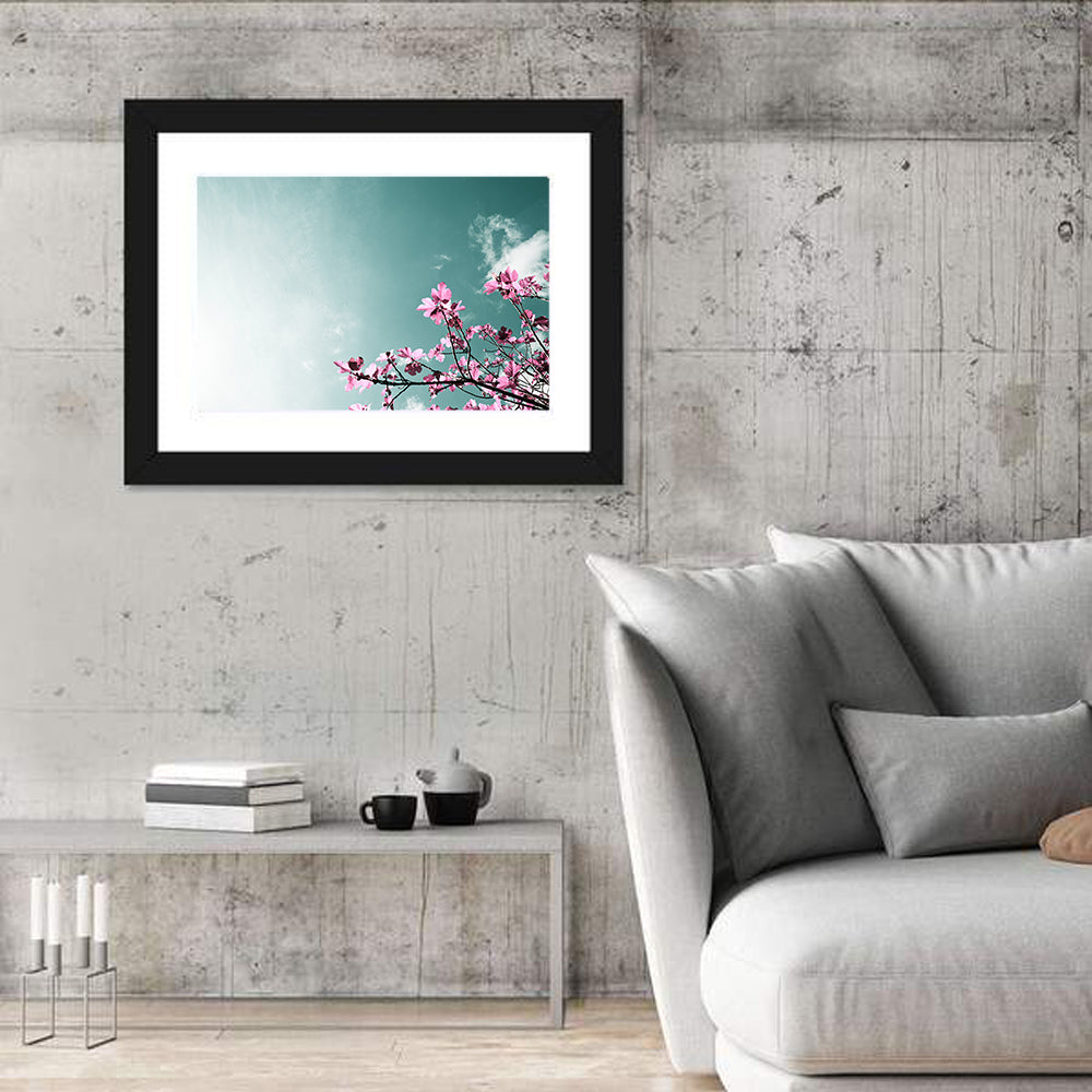 Pink Fig Tree Branches Wall Art in a room, landscape