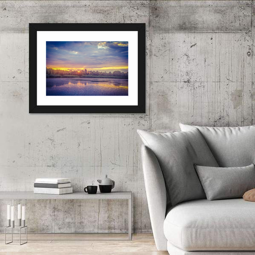Danube Delta Golden Sunset Wall Art in a room, landscape
